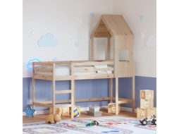 Cama Alta C/ Escada E Telhado 90x190 Cm Pinho Maciço