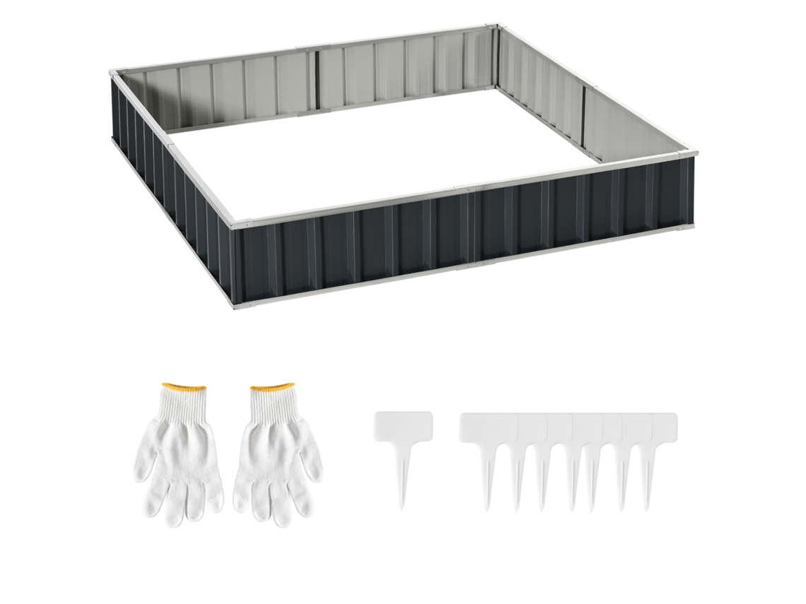 Canteiro Elevado De Aço Diy Para Jardim,com Placas Para Plantas Em T,luvas,canteiro De Ervas E Flores,escada Para Vasos,cinza Escuro 258x90x30cm