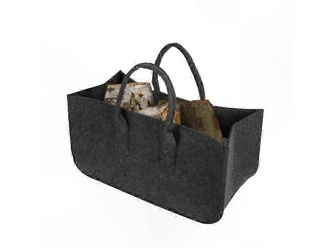 Saco De Armazenamento Grande Em Feltro Cinza Escuro Com Alças, Cesto Dobrável De Madeira Para Compras, Camping E Organização Doméstica, 50x25x25cm