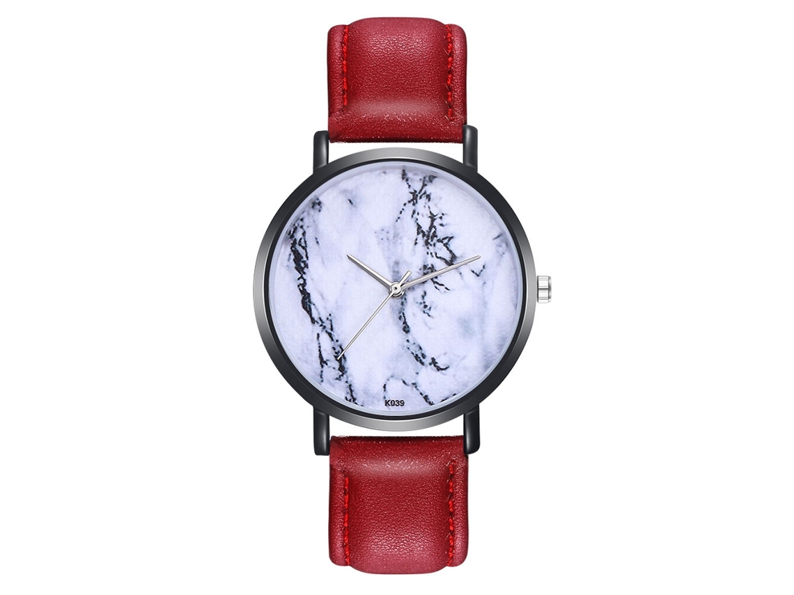 Relógio de quartzo unissex com pulseira de couro PU, vermelho casual, para homens e mulheres.