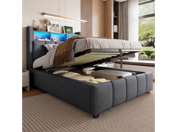 Cama Infantil 90x200cm Led Usb Armazenamento Hidráulico Prateleiras Cinza