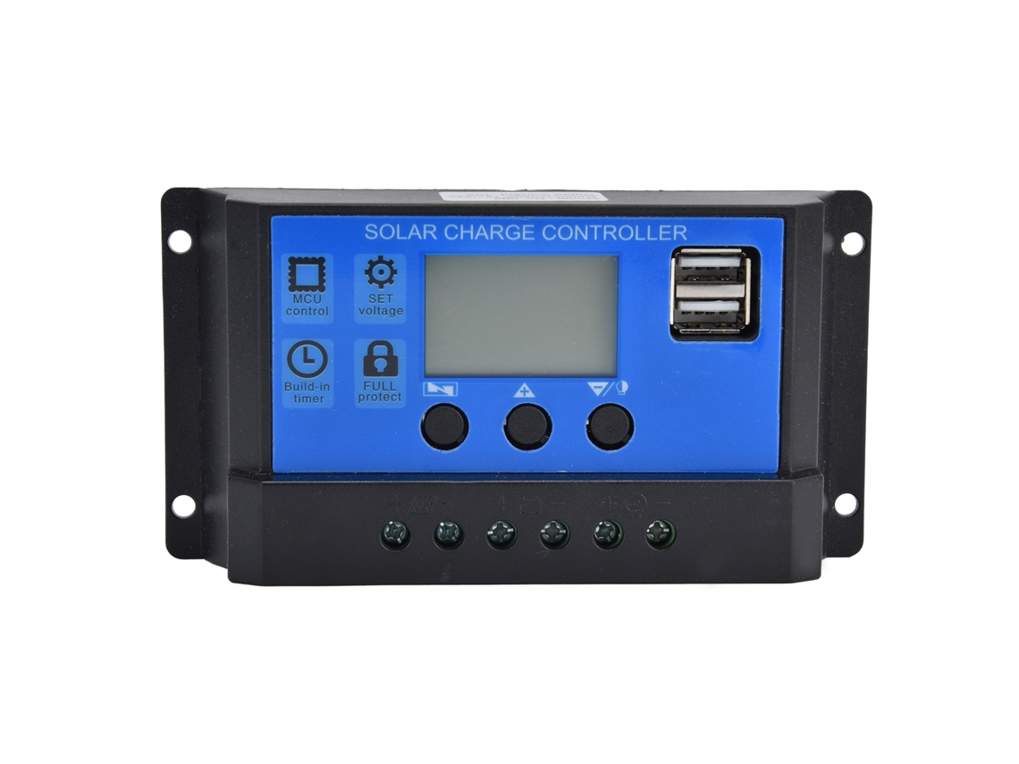 Controlador de Carga Solar 10a 12v 24v com LCD e USB