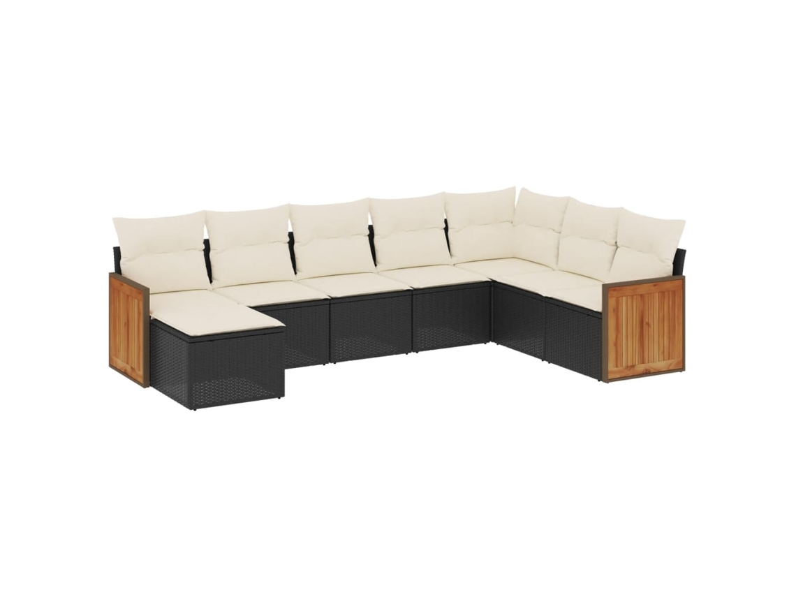 Conjunto 8 sofás de jardim VIDAXL com almofadões vime PE preto