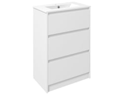 Armário do Banheiro com 2 Gavetas e Pia em Cerâmica Sintética de 61 X 37 X 88 Cm Lacado Branco Brilhante