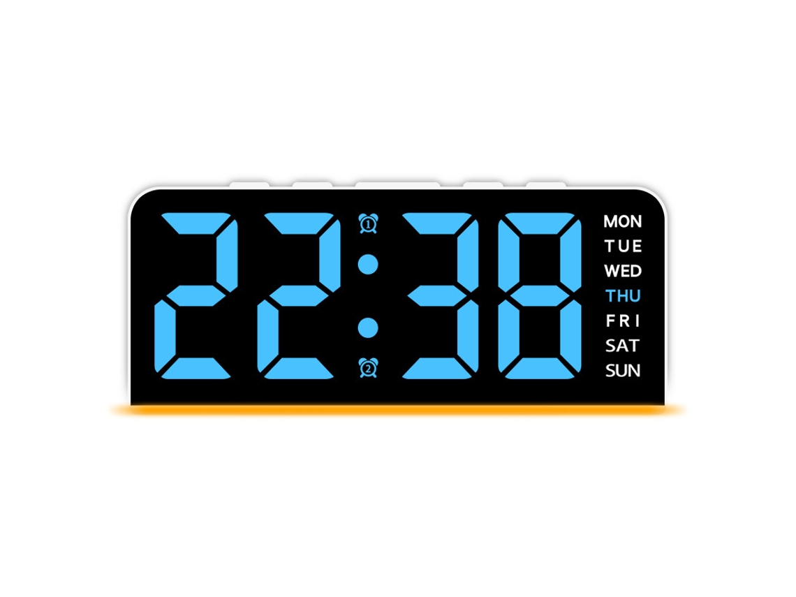 Novo Relógio Digital Grande Led Com Luz De Ambiente, Data, Soneca, 2 Alarmes E Luz De Fundo, Branco Azul. Sfushos