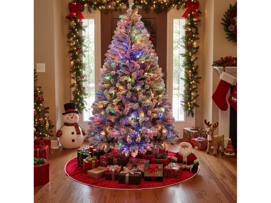 Árvore De Natal Artificial De 180 Cm Coberta De Neve Com 250 Leds Rgb Premium, Suporte De Metal Dobrável