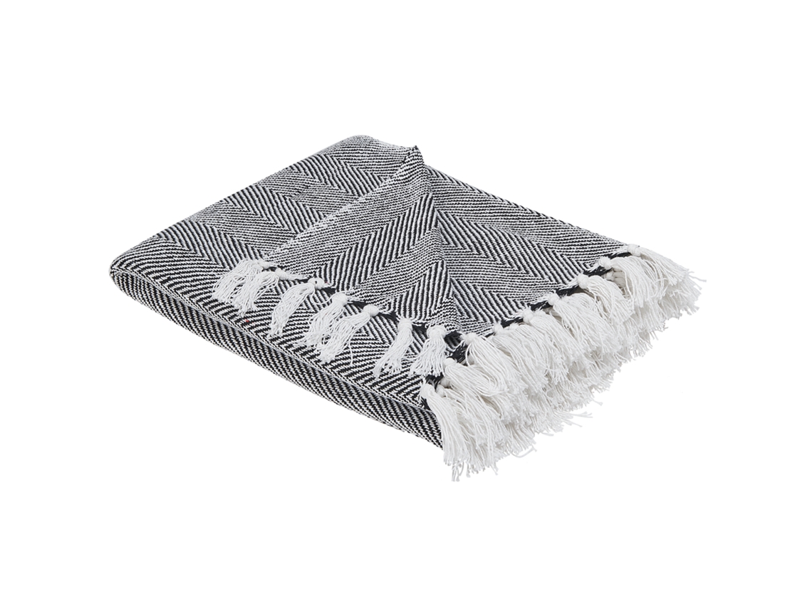 Suave Manta Con Flecos Beliani Tangier De Algodón Negro 130x160x1