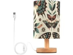 Abajur De Mesa Mnsruu Para Quarto E Sala Estar, Com Fundo Bege Estampa De Borboletas, Luminária De Cabeceira Com Portas