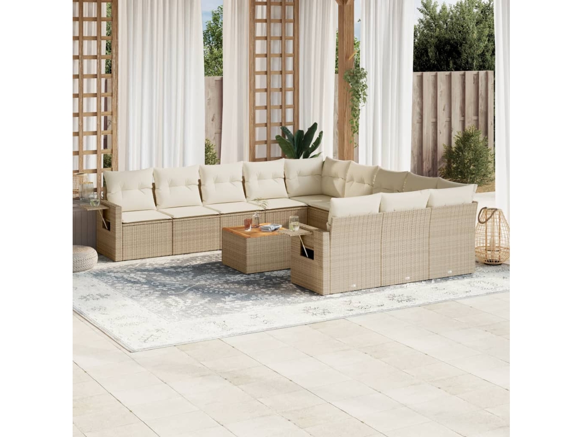 12 Pcs Conjunto De Sofás P/ Jardim Com Almofadões Vime Pe Bege Dkd Home Decor