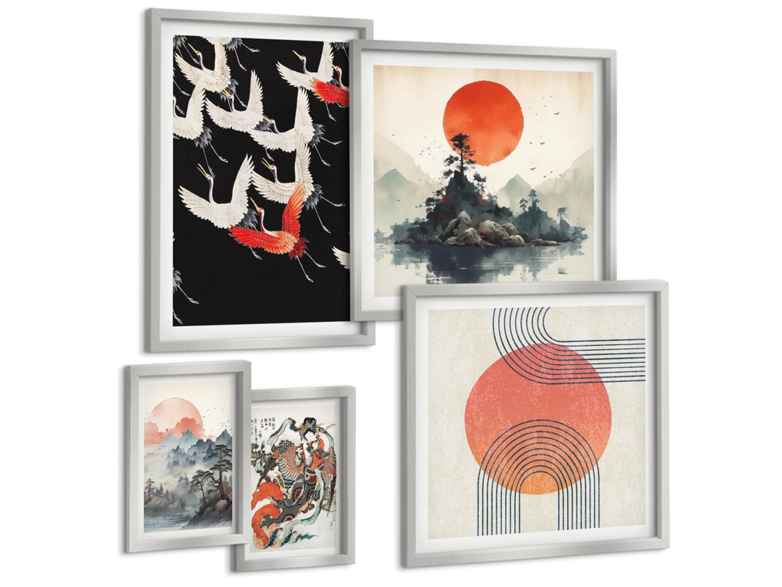 Composição De Quadros Na Parede Padrões Minimalistas De Plantas Moldura Prateada Imagens Para Um Quarto Infantil Espelharte (conjunto De 5 Imagens)