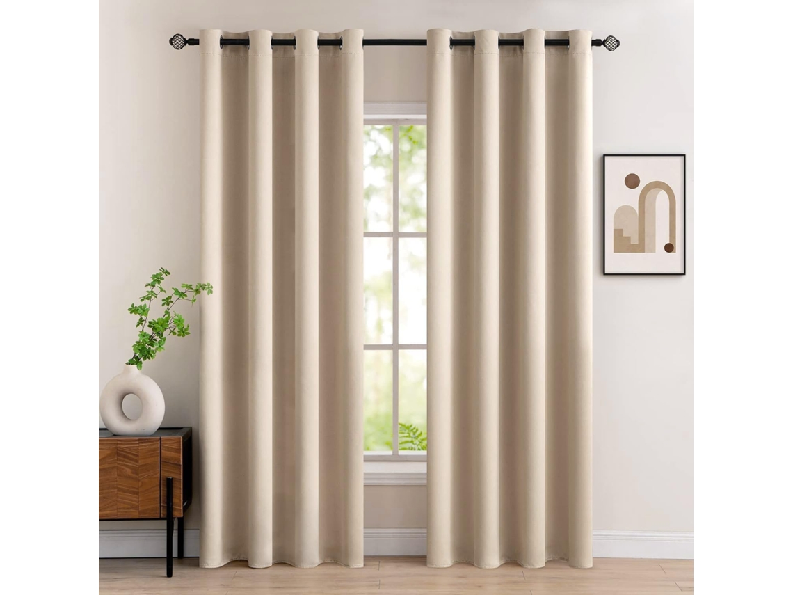 Cortinas Blackout De 2 Painéis, Bloqueio De Luz Solar, Bege Mate, Com Ilhoses De Metal, 140 Cm X 244 Cm (55 Pol. X 96 Pol.)