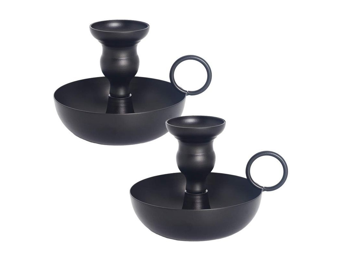 Suportes Para Velas Taper Negros Linjou, Suportes De Vela Retrô De Ferro Mate (conjunto De 2)