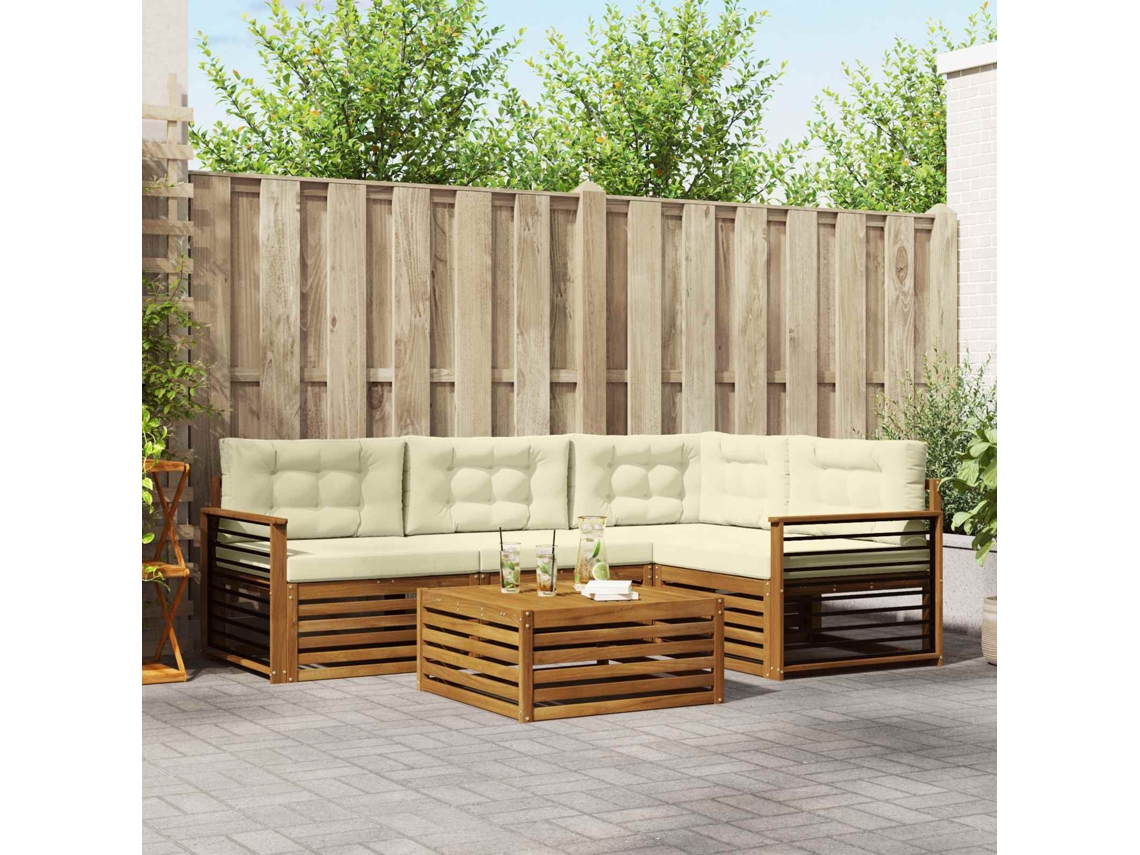 Vidaxl Conjunto De Sofás Para Exterior 5 Unid. Natural E Creme
