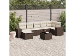Vidaxl 8 Pcs Conjunto Sofás De Jardim C/ Almofadões Vime Pe Castanho