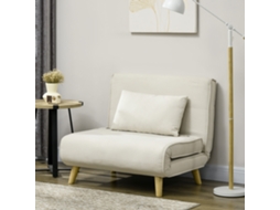 Sofá-cama Individual 3 Em 1 Dobrável, Encosto Reclinável E Almofada Inclusa, Ideal Para Sala Ou Quarto, 90x78x79 Cm, Na Cor Creme