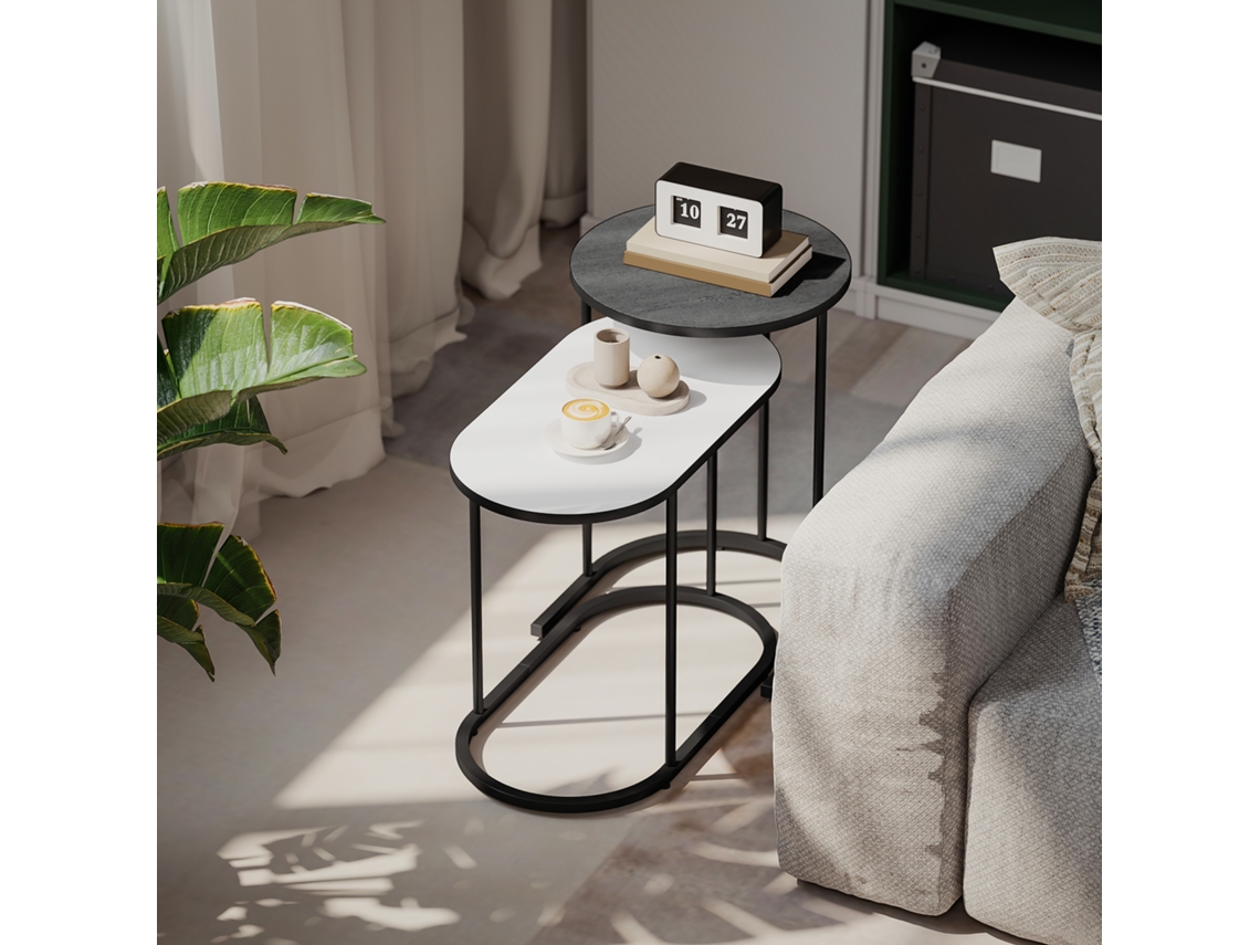 Mesa, Em Mdf, Acabamento Cinzento, Branco, 54,5 X 38 X 38 Cm