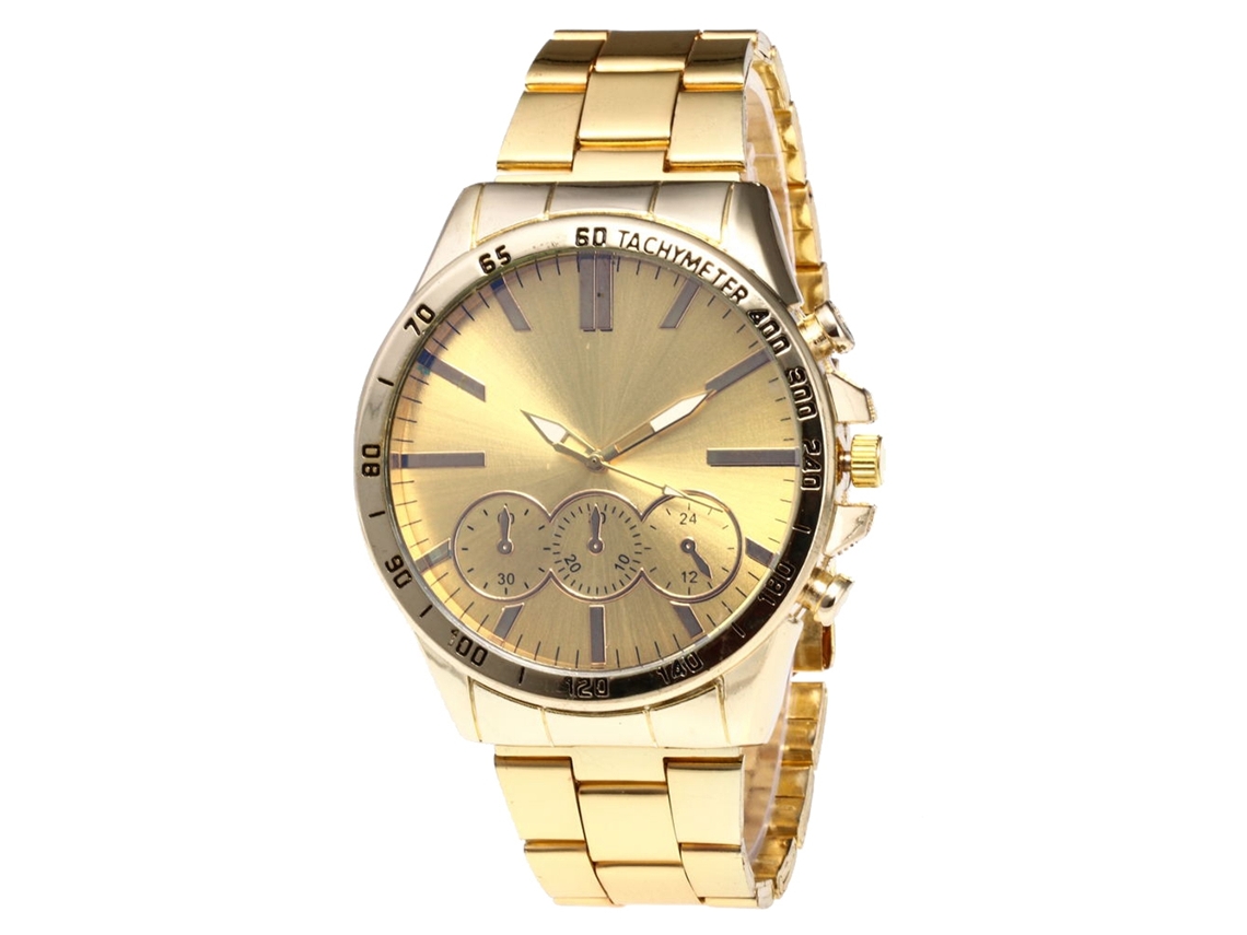 Reloj De Cuarzo Con Correa De Acero Moda Dial Redondo Para Parejas (oro)