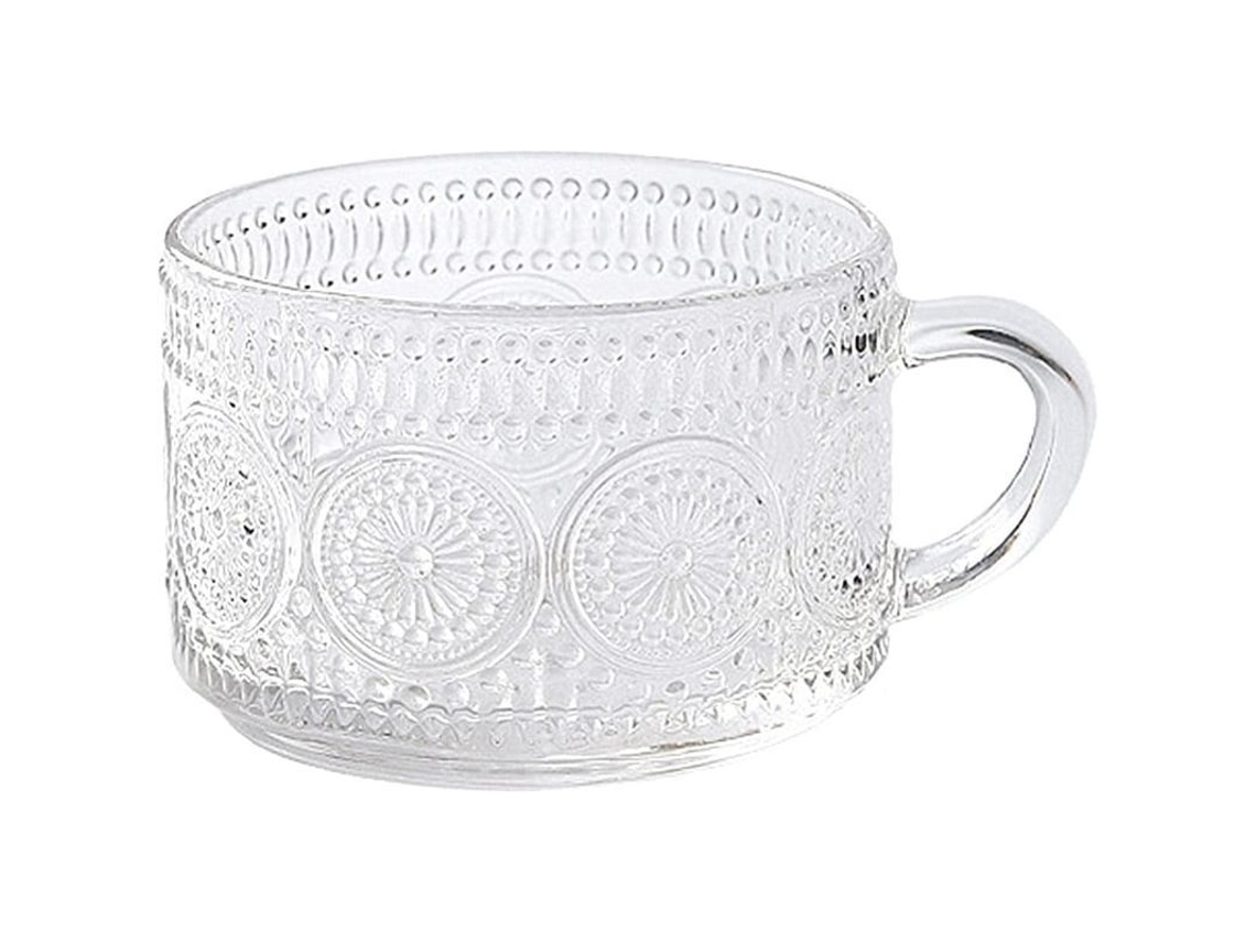 Vasos De Vidro Retrô Nórdico De 400ml Com Alça, Design Em Relevo Floral, Para Café E Bebidas