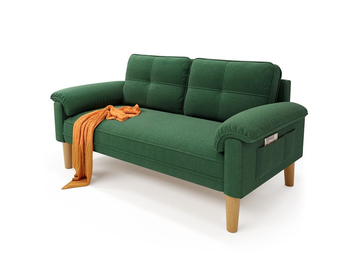 Sofá fixo 2 lugares escandinavo BEALIFE AR7711 - Linho verde - 145 x 77 x 77 cm