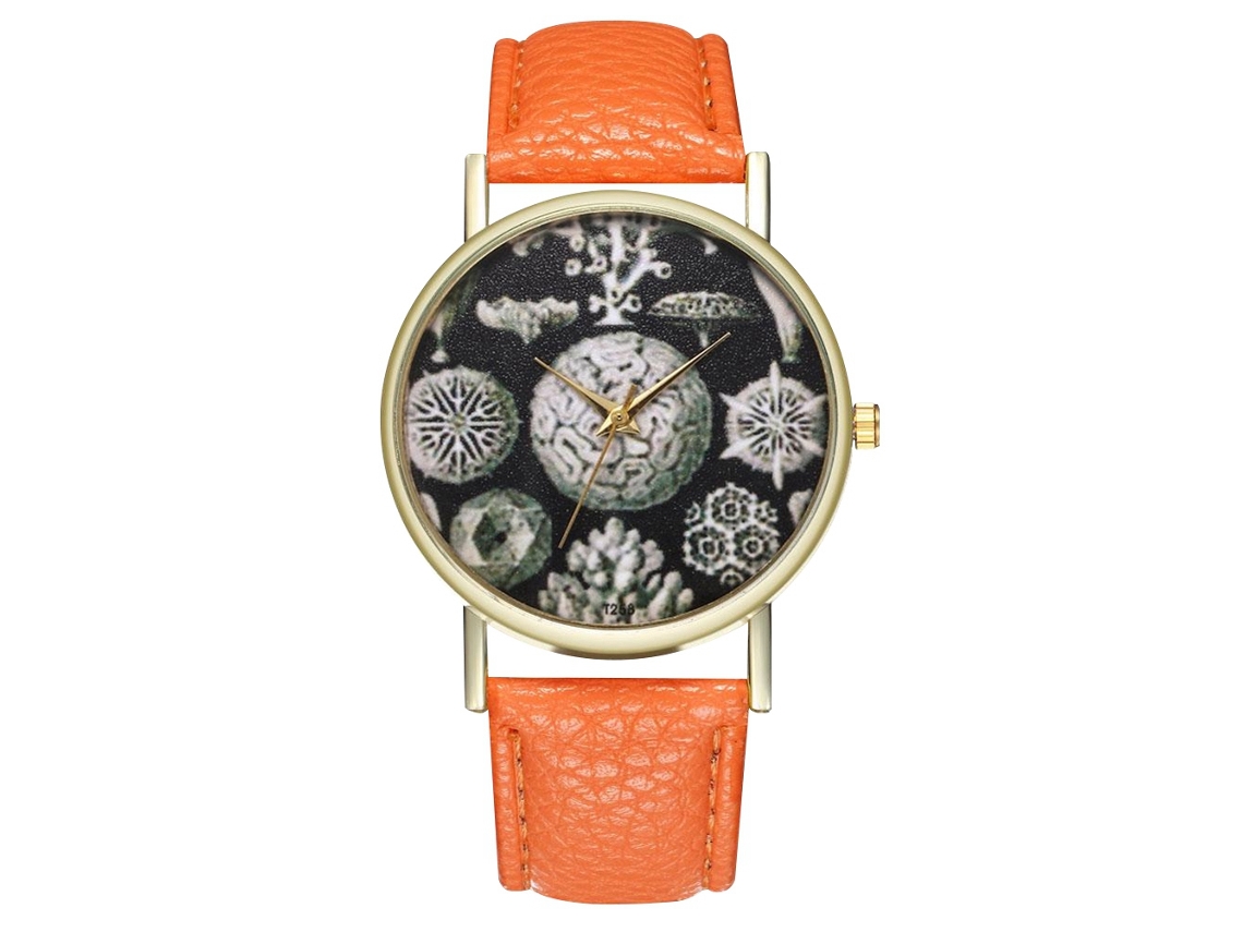 Relógio analógico retrô de quartzo para mulheres e homens, estilo casual, laranja.