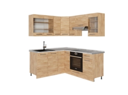 Cozinha Em Ângulo Fame Line, 190x60cm, Pt Mármore, Carvalho De Força Dourado, Carvalho De Força Dourado, Vicco
