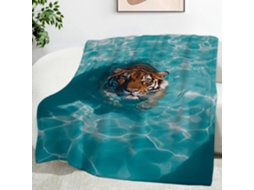 Manta Tigre Estampa Ondulada na Água 100x130 Cm Multifuncional Macia Aconchegante em Flanela Ideal para Cama e