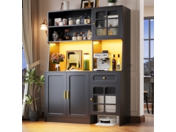 Armário Cozinha 130cm Portas Vidro Led Preto VELTRIX