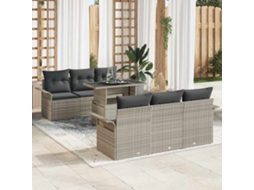 Vidaxl Conjunto De Sofá De Jardim 7 Unid. Cinzento-claro Vime Pe