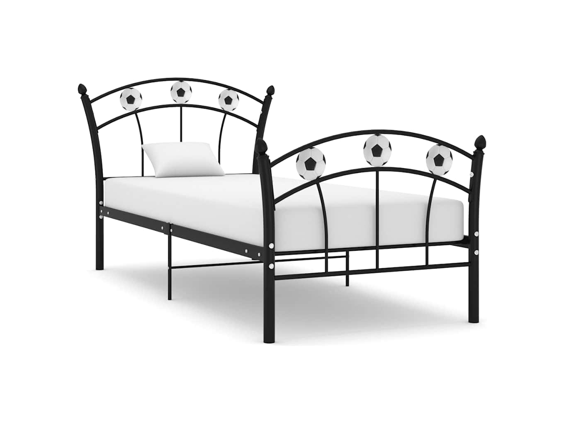 Vidaxl Estrutura De Cama Com Design De Futebol 90x200 Cm Metal Preto