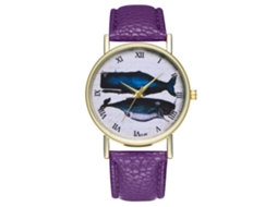 Reloj De Pulsera De Cuarzo Con Correa De Cuero Pu Patrón Tiburón Zhoulianfa (morado) Unisex