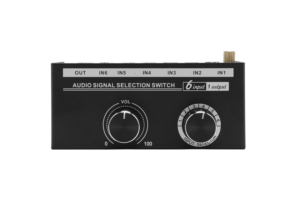 Aetheria comutador de Som 6 Entradas 1 Saída com Controle de Volume 3.5mm 6.35mm