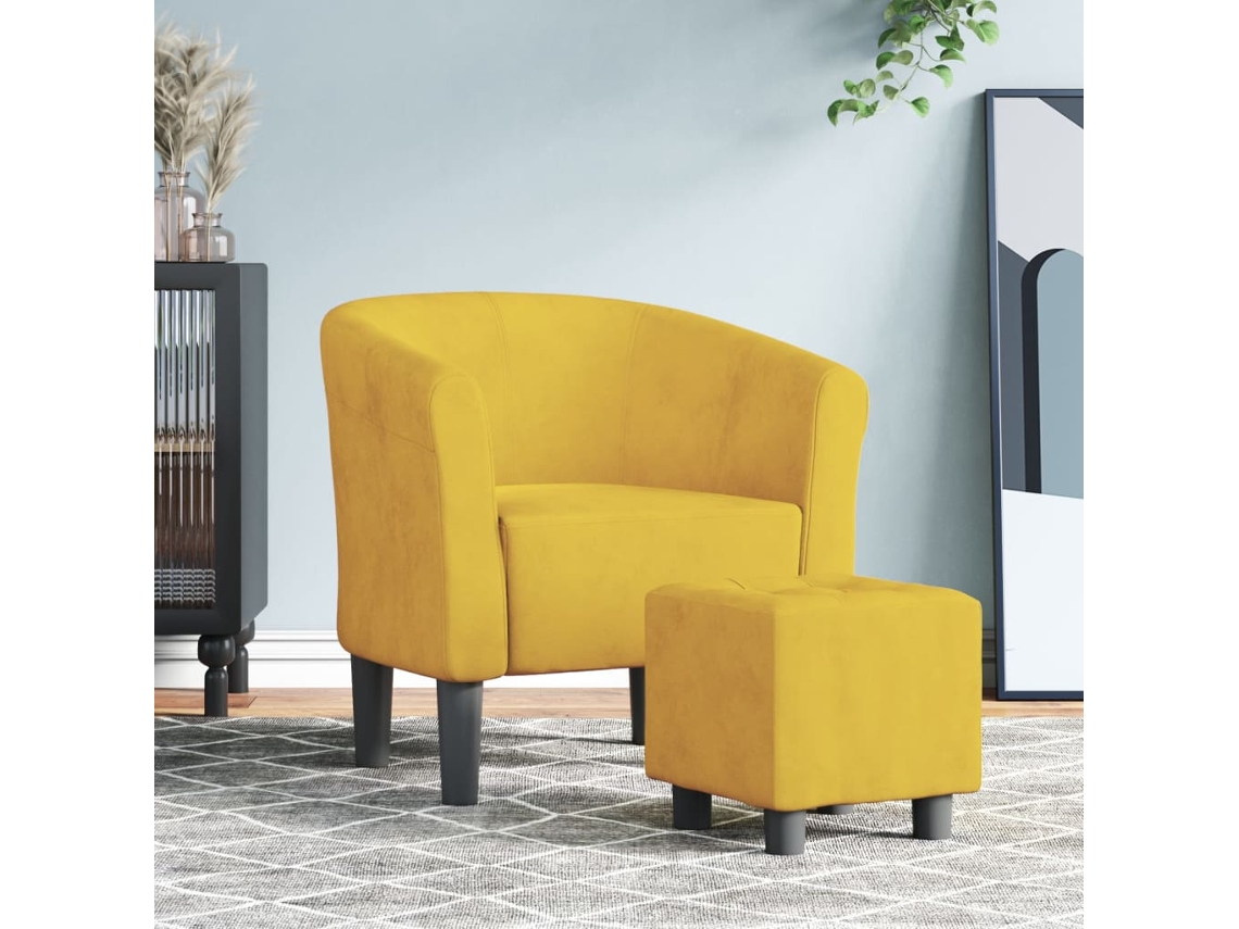 Vidaxl Poltrona Com Apoio De Pés Veludo Amarelo