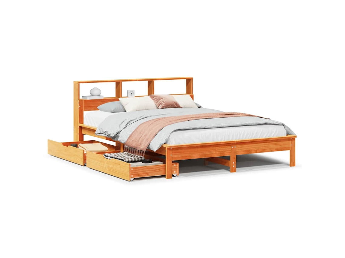 Cama com Estante Sem Colchão 140x190 Cm Pinho Maciço MAISON EXCLUSIVE