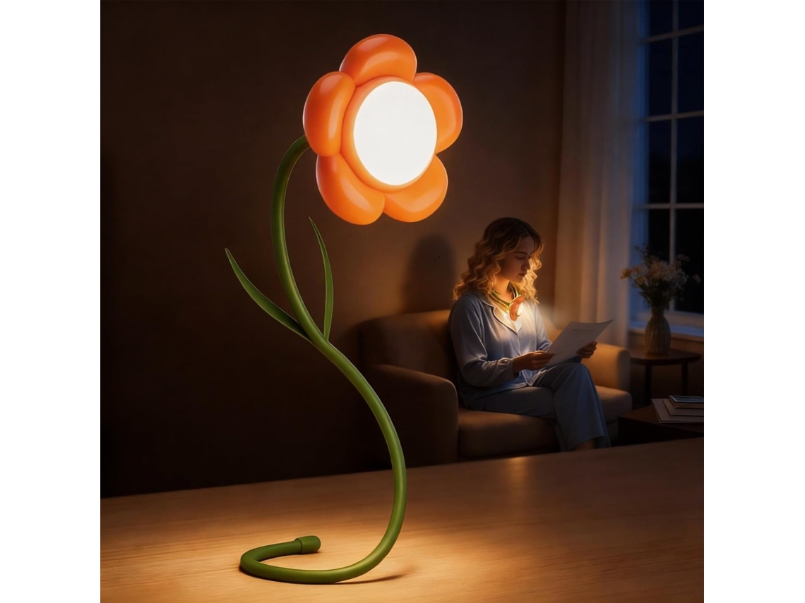 Luminária De Mesa Em Formato Girassol, Recarregável, Com Haste Flexível E Ajustável, 3 Modos De Cor, Brilho Regulável