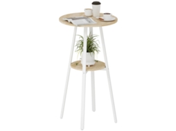 Mesa Alta De Cozinha Redonda Com Prateleira De Armazenamento Para 2 Pessoas Com Estrutura De Metal 55x55x95 Cm Madeira E Branco