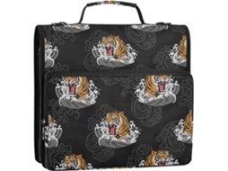 Fierce Tigers Pasta Organizadora Preta Com Zíper De 1 2-polegada, 3-argolas, Bolsa Escolar Com Alça E Porta Argolas, 34