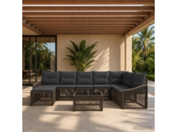 Vidaxl Conjunto De Sofá De Jardim 9 Pcs Cinzento Vime Pe