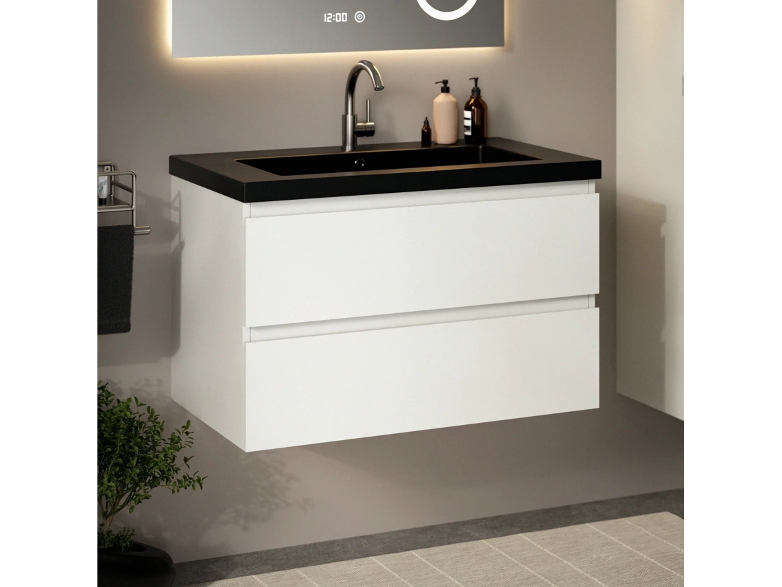 Sova Waschtischunterschrank 80 Cm Weiß Schwarzes Waschbecken MIRLUX