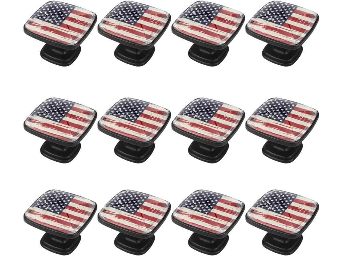 Puxadores E Maçanetas Quadradas Para Armários De Cozinha, Conjunto De 12 Peças, Com A Bandeira Americana Em Estilo Retrô