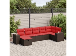 Vidaxl 7 Pcs Conjunto De Sofás Jardim C/ Almofadões Vime Pe Castanho