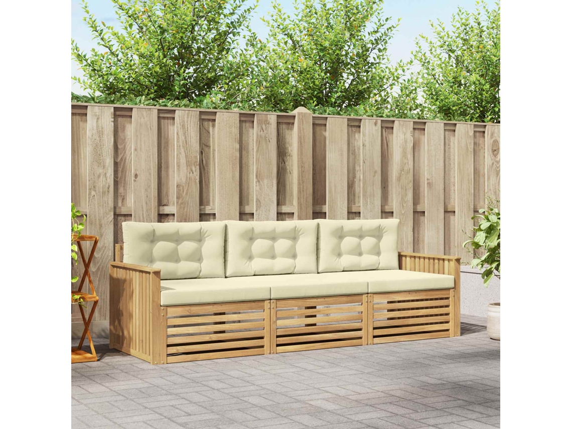 Vidaxl Conjunto De Sofás Para Exterior 3 Unid. Branco E Creme