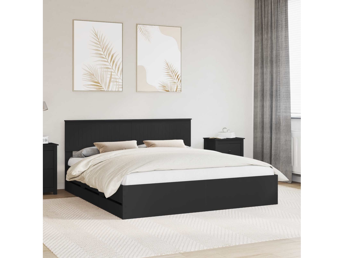 Vidaxl Estrutura Da Cama Preto 180 X 200 Cm Madeira De Engenharia