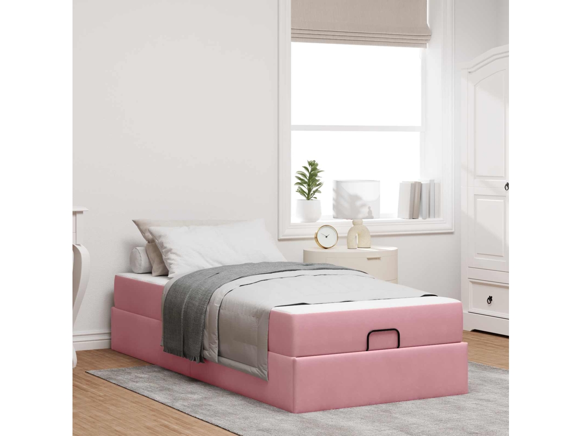 Vidaxl Estrutura De Cama Com Colchão 2 Unid. Rosa Veludo