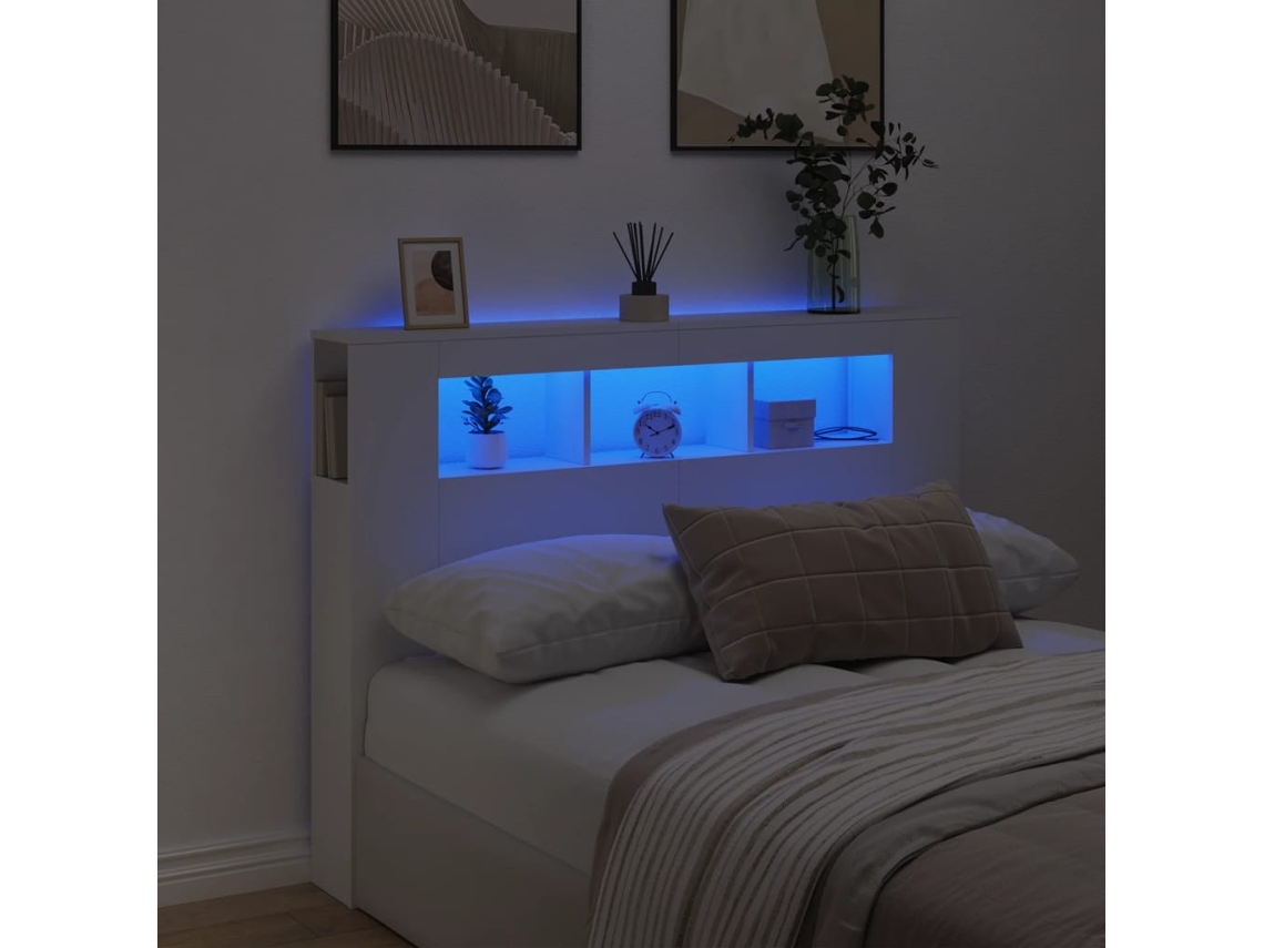 Cabeceira Camapainel De Cabeceira C/ Leds 140x18,5x103,5 Cm Deriv. Madeira Branco Lovely Home