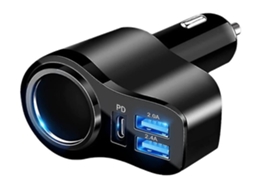 Carregador Carro Usb-c Isqueiro Yizhood Preto