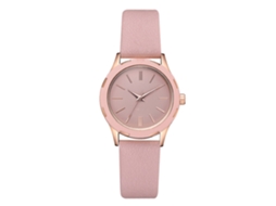 Relógio Feminino de Pulso Casual com Pulseira de Couro Pu e Mostrador Redondo Quartz Rosa