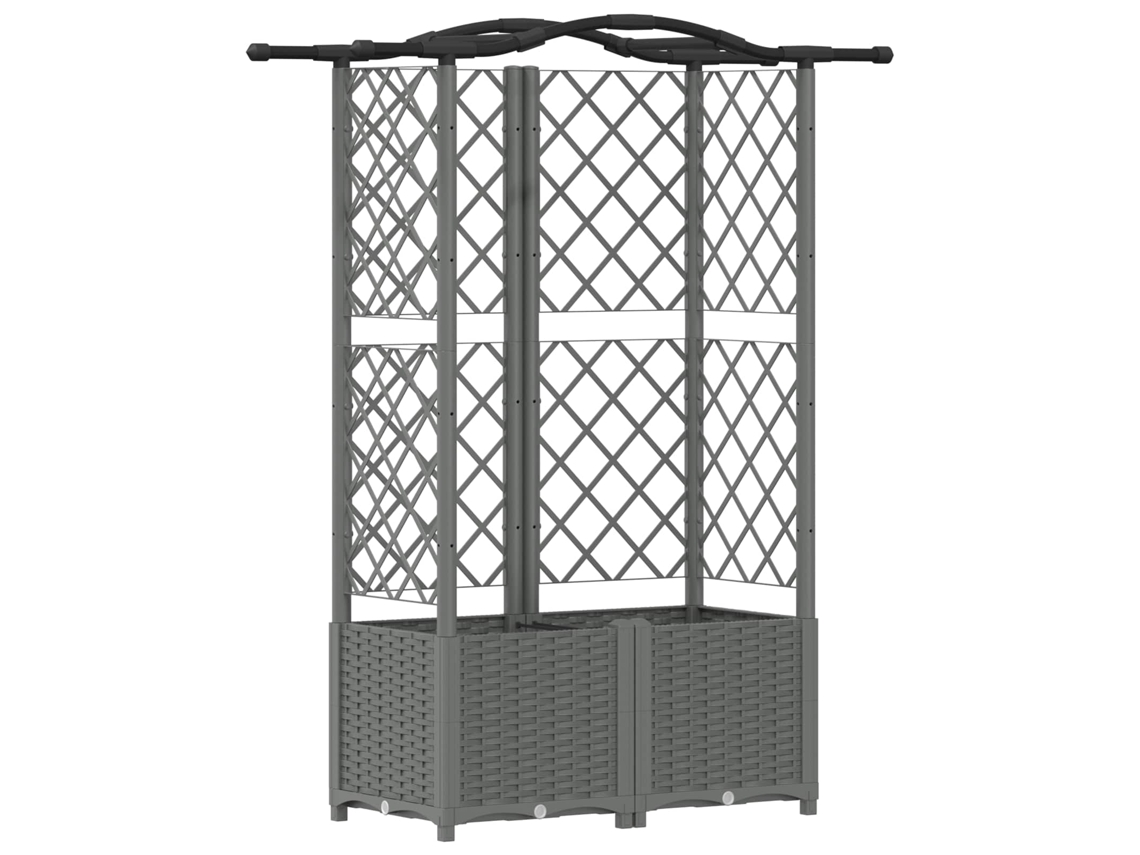 Vidaxl Cama Elevada Com Treliça E Telhado Cinzento-claro Pp