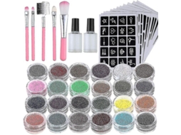 Kit de Tatuagem de Glitter com 24 Tubos Grandes e 125 Estênceis Novo