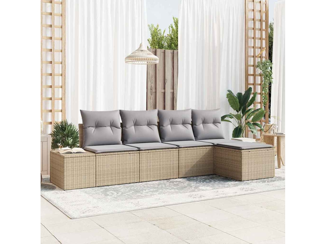 Vidaxl Conjunto De Sofá De Jardim 5 Unid. Bege E Cinza Claro Vime Pe
