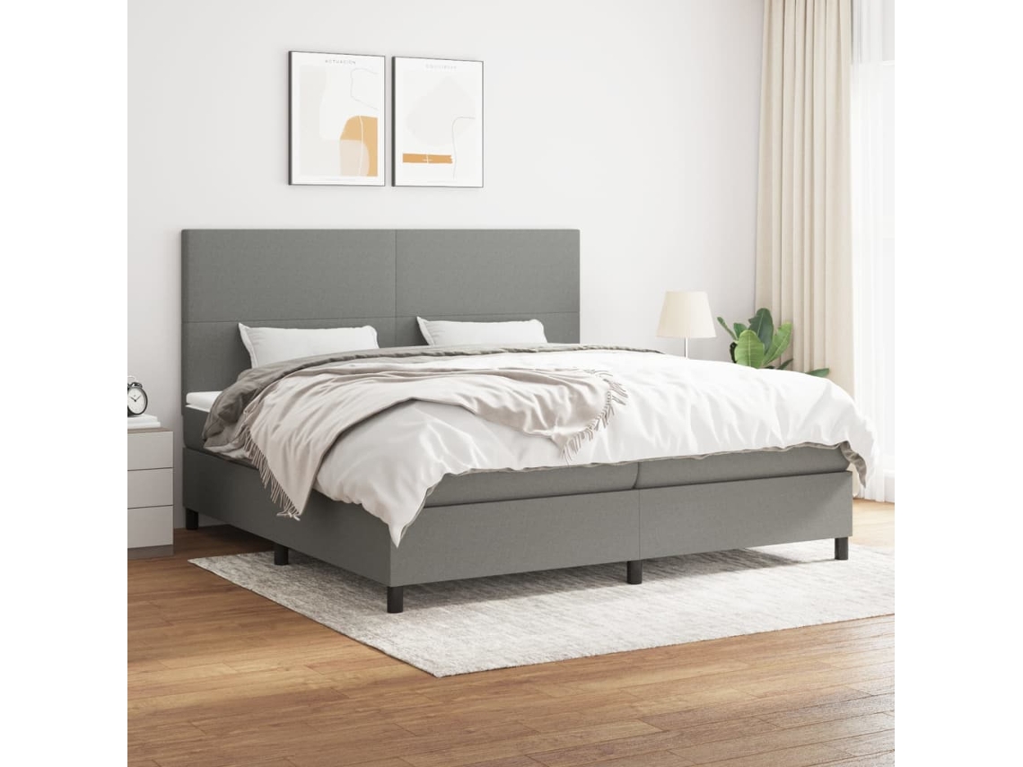 Vidaxl Cama Com Molas/colchão 200x200 Cm Tecido Cinzento-escuro